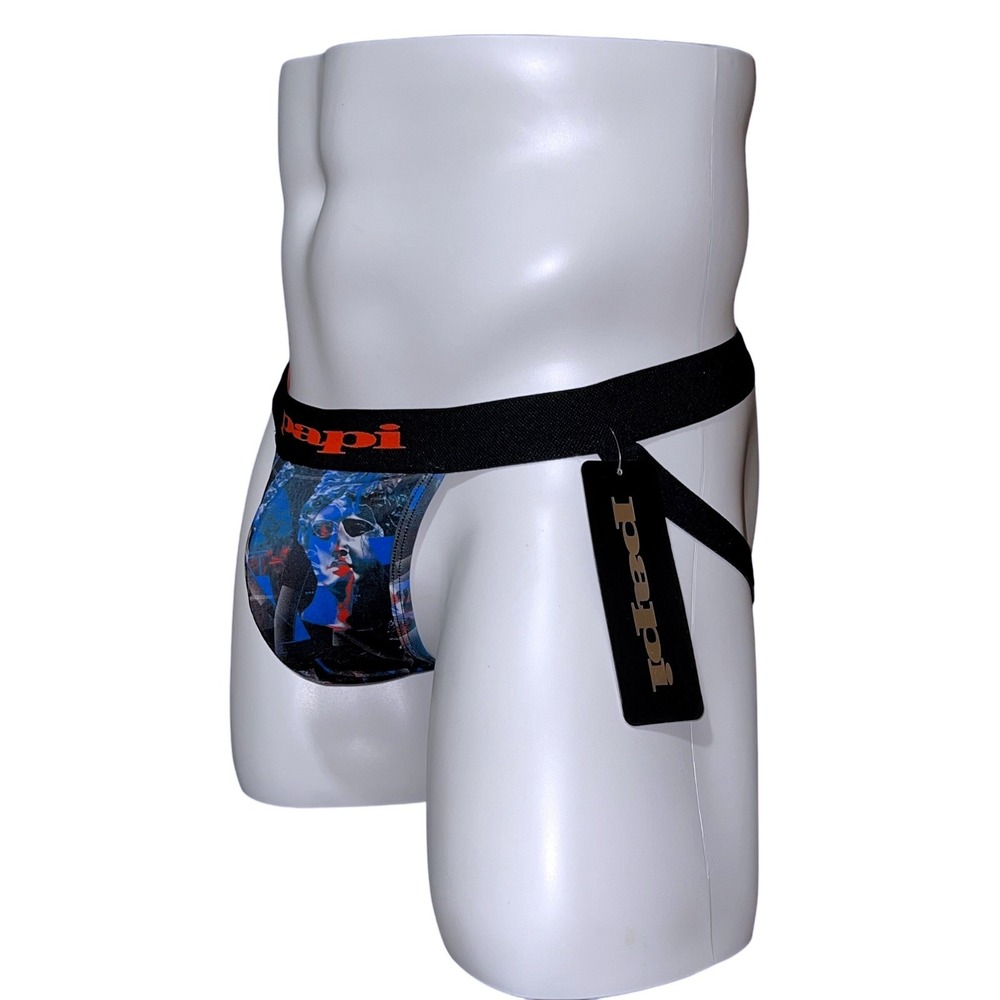 Papi Mens Graphic Print Jockstrap Black Blue Red Athletic Supporter Size M NEW